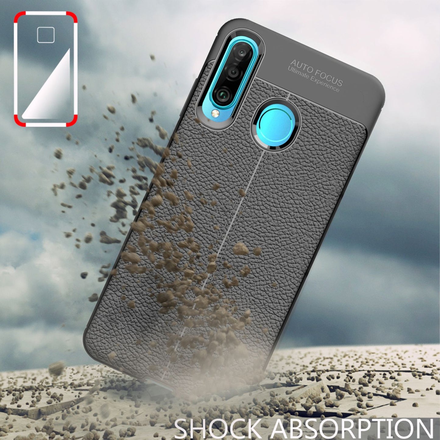 NALIA Design Case kompatibel mit Huawei P30 Lite Hülle, Leder Optik Stylische Handyhülle Stoßfeste Silikon Schutzhülle, Slim Phone Backcover Dünne Handy-Tasche Leather Cover Etui Robust - Schwarz