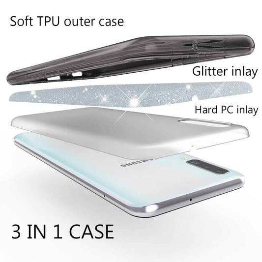 NALIA Glitzerhülle für Samsung Galaxy A50 – Funkelnder Glitzer-Look & Grip – SHINEPOP (Silikon Case) – Marke aus Berlin