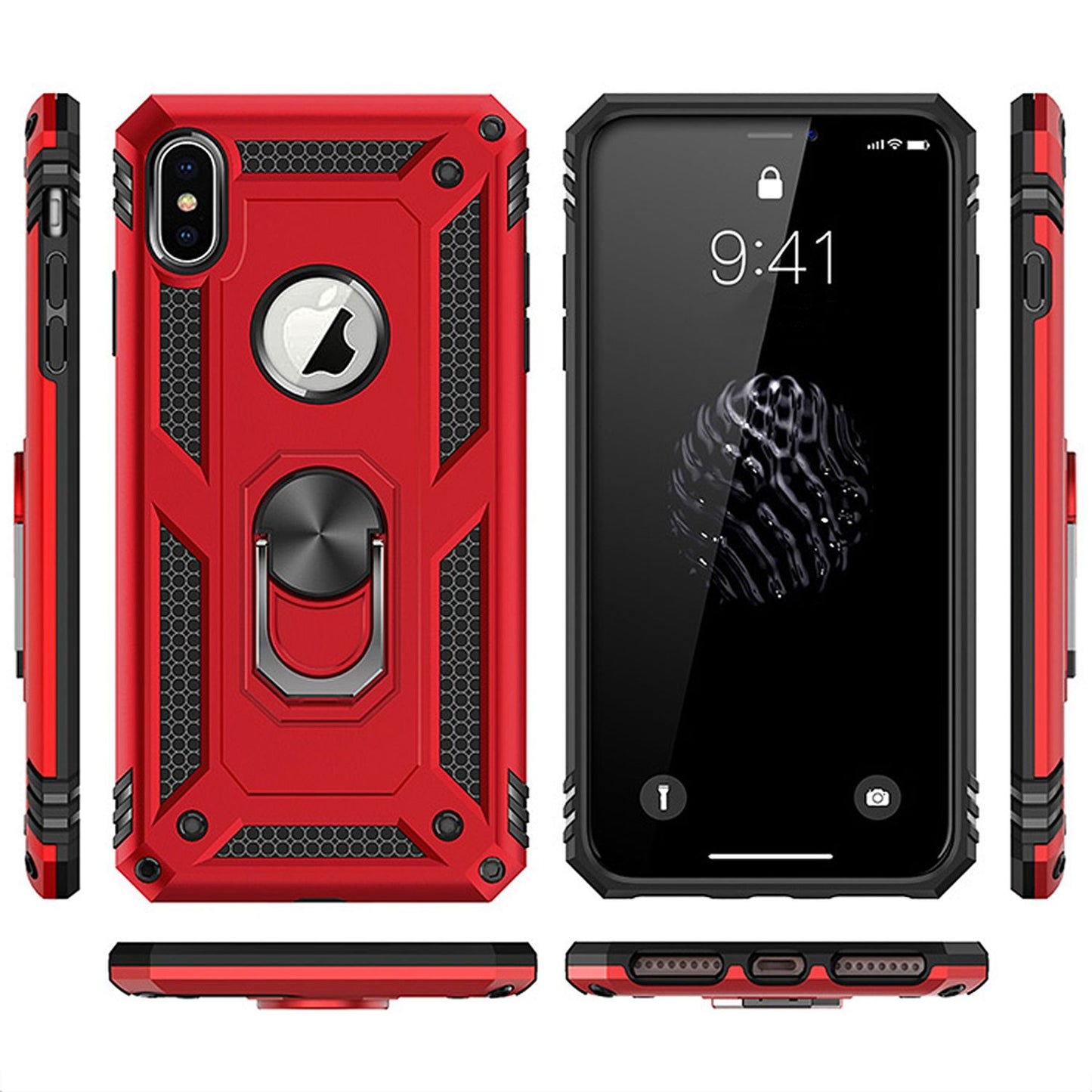 NALIA Ring Hülle + Schutzglas kompatibel mit iPhone X / XS, 9H Displayschutz & 360° Finger-Halter Handyhülle für magnetische KFZ-Halterung, Silikon Cover Etui & Hard-Case Bumper