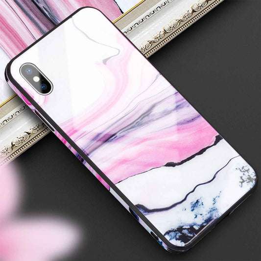 NALIA Hartglas Hülle kompatibel mit iPhone XS Max, Marmor Design Hard-Case aus 9H Tempered Glass & Silikon Bumper, Robuste Handyhülle Phone Cover Schutzhülle Handy-Tasche
