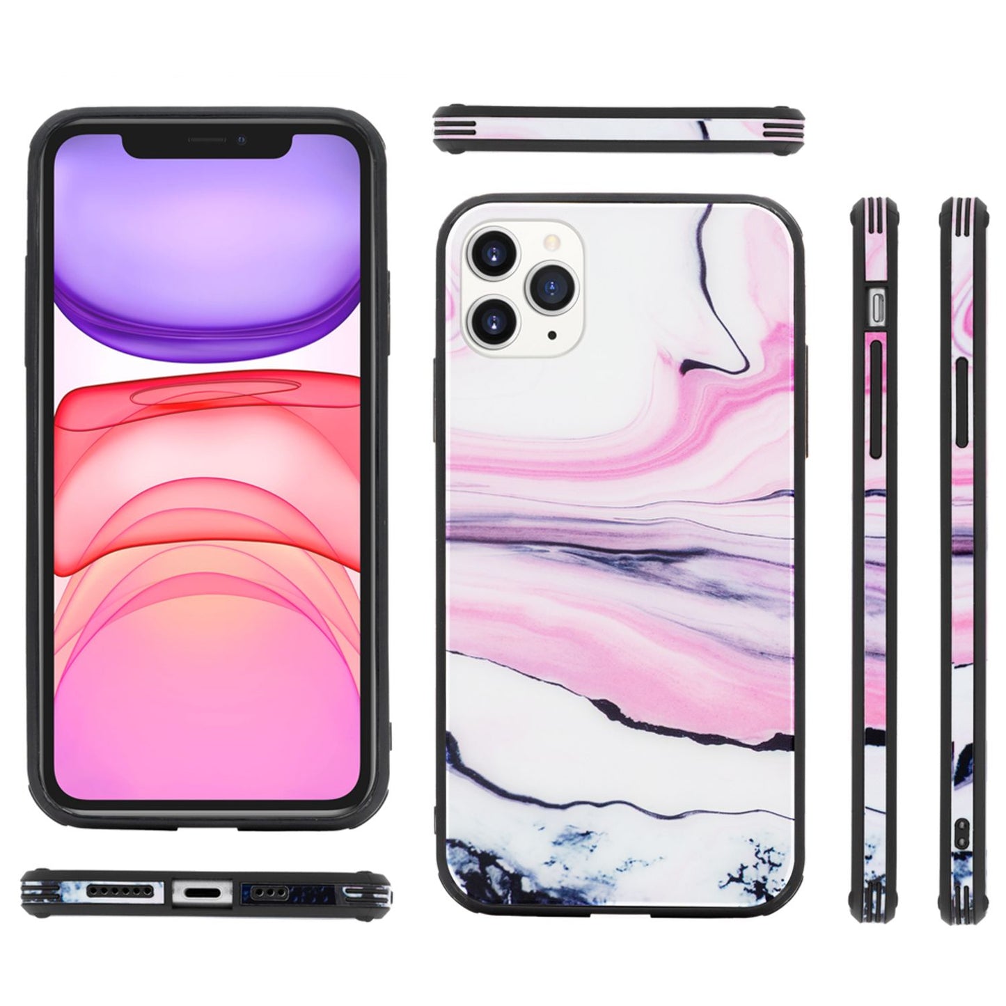 NALIA Marmor Glas Case für iPhone 11 Pro Max – Robustes 9H Echtglas – MARBELLE (Silikon Bumper & Grip) – Marke aus Berlin