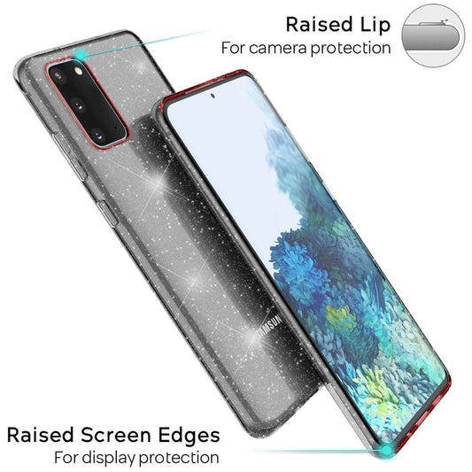 NALIA Glitzerhülle für Samsung Galaxy S20 – Funkelndes Silikon Case – DAZZLIN (Transparent & Stoßfest) – Marke aus Berlin