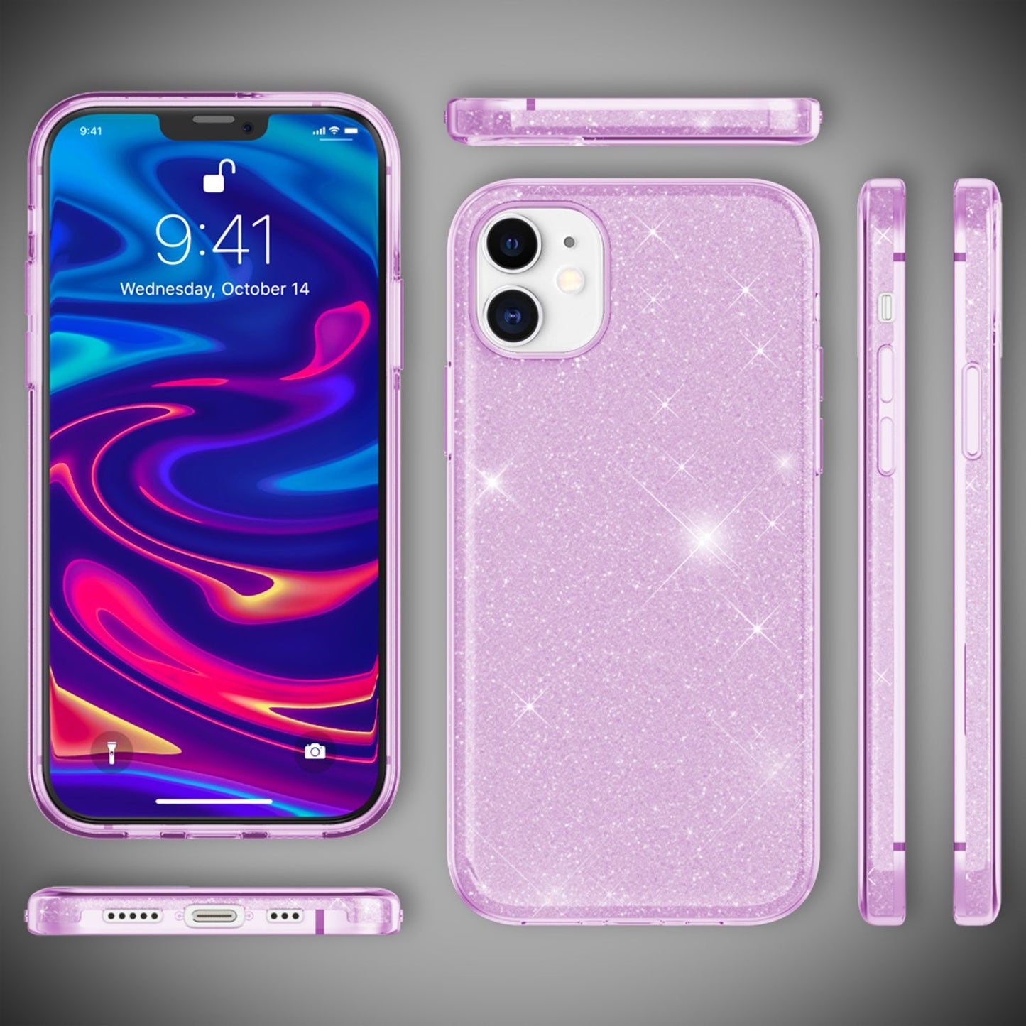 NALIA Glitzerhülle für iPhone 12 / 12 Pro – Funkelnder Glitzer-Look & Grip – SHINEPOP (Silikon Case) – Marke aus Berlin