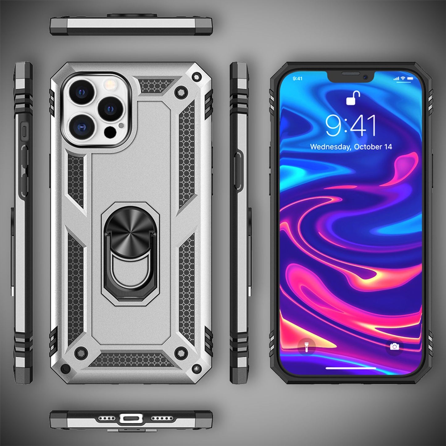 NALIA Panzerhülle für iPhone 12 Pro Max – Ring-Ständer 360° & Magnet-Halterung Kompatibel – RINGDEFEND (Stoßfestes Outdoor Case) – Marke aus Berlin