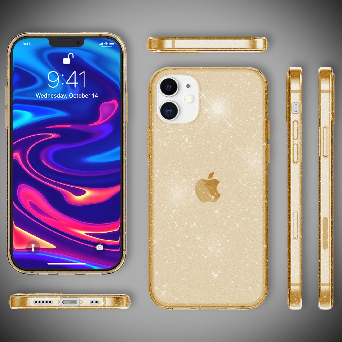 NALIA Glitzerhülle für iPhone 12 Mini – Funkelndes Silikon Case – DAZZLIN (Transparent & Stoßfest) – Marke aus Berlin