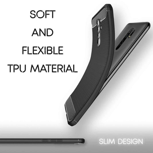 NALIA Silikonhülle für Xiaomi Redmi 9 – Rutschfest & Matt – VORTEX (Gebürstete Optik & Carbon Design) – Marke aus Berlin