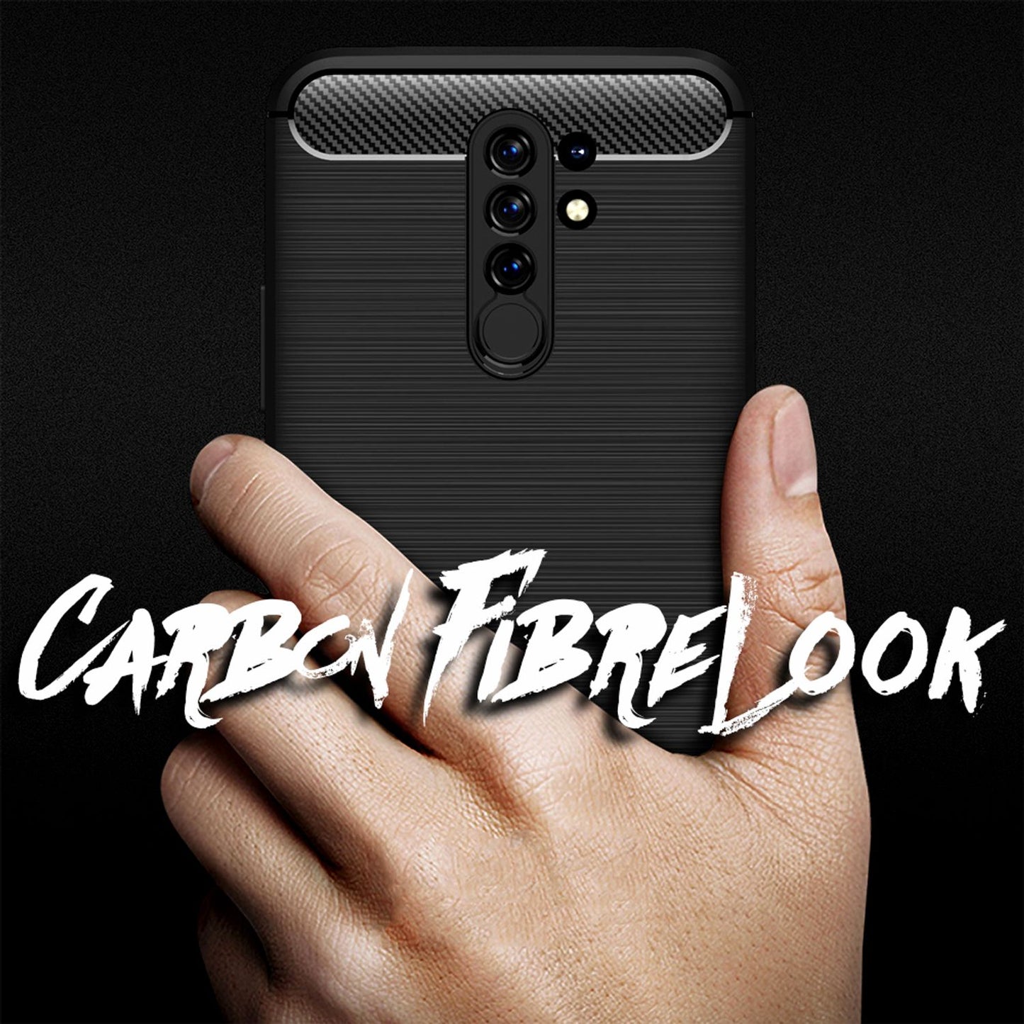 NALIA Silikonhülle für Xiaomi Redmi 9 – Rutschfest & Matt – VORTEX (Gebürstete Optik & Carbon Design) – Marke aus Berlin