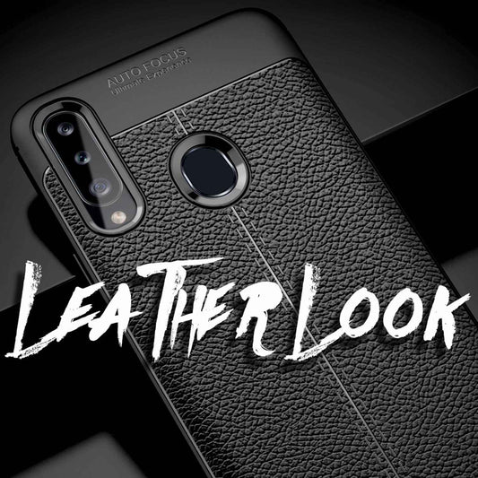 NALIA Design Case kompatibel mit Samsung Galaxy A20s Hülle, Leder Look Stylische Handyhülle Stoßfeste Silikon Schutzhülle, Slim Phone Backcover Skin Dünne Handy-Tasche Cover Etui Robust - Schwarz