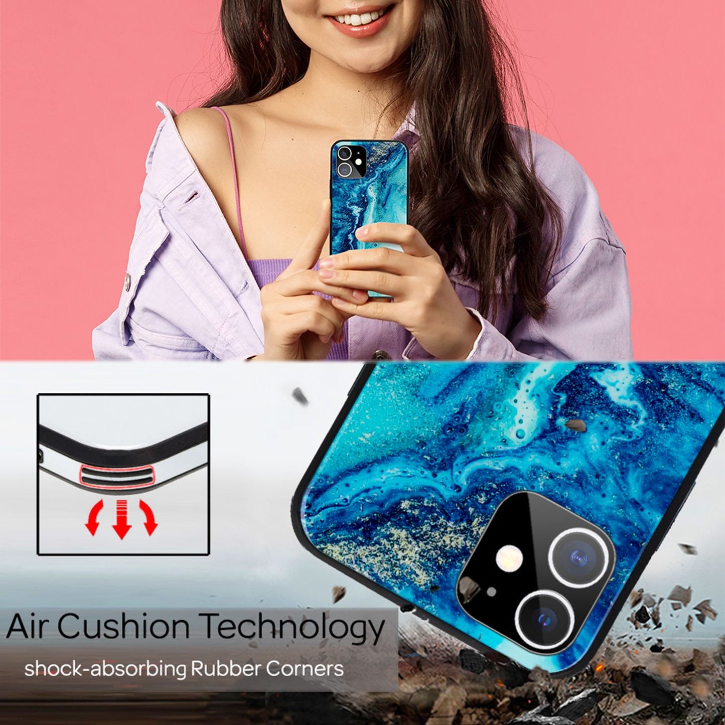 NALIA Hartglas Cover kompatibel mit iPhone 12 Mini Hülle, Marmor Design Hard-Case aus 9H Tempered Glass & Silikon Bumper, Robuste Handyhülle Phone Schutzhülle Handy-Tasche