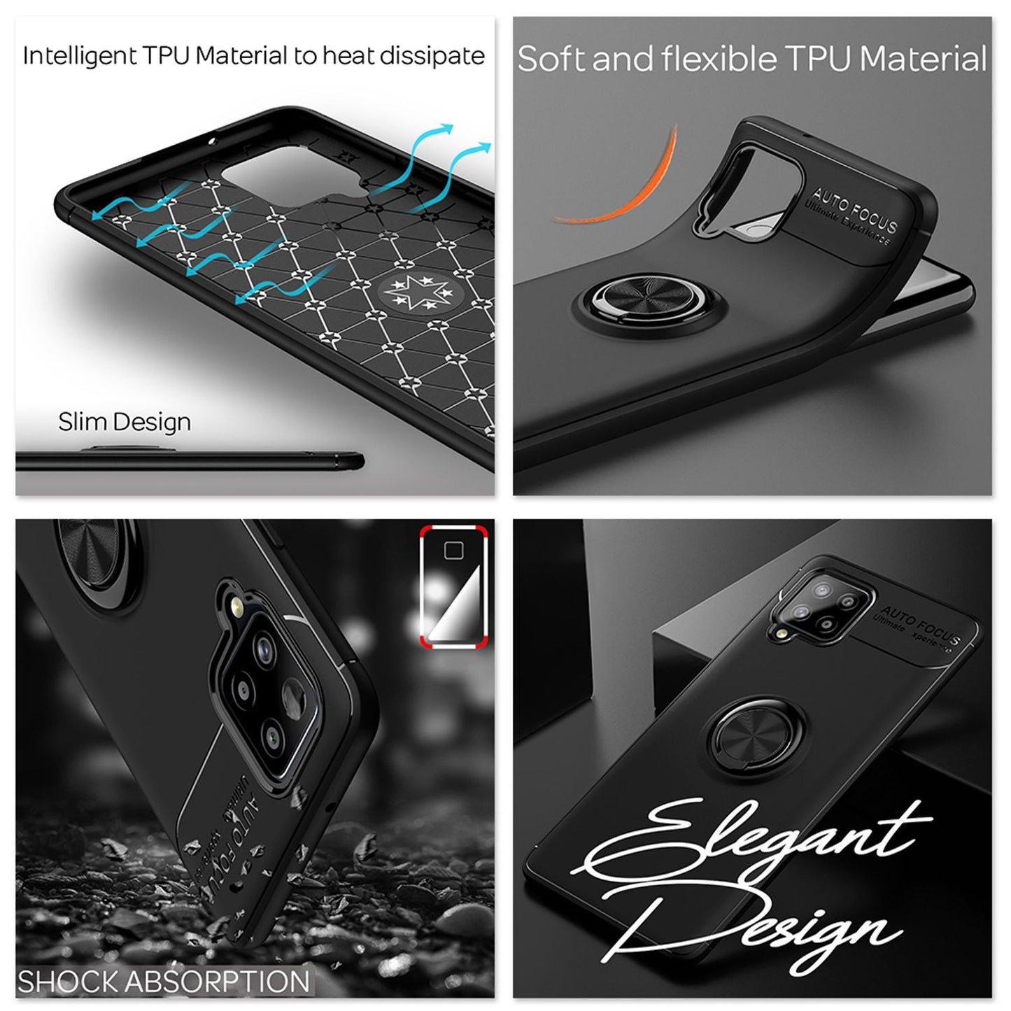 NALIA Ringhülle für Samsung Galaxy A42 5G – Ring-Ständer 360° & für Magnet-Halter – GRIP360 (Mattiertes Silikon Case) – Marke aus Berlin