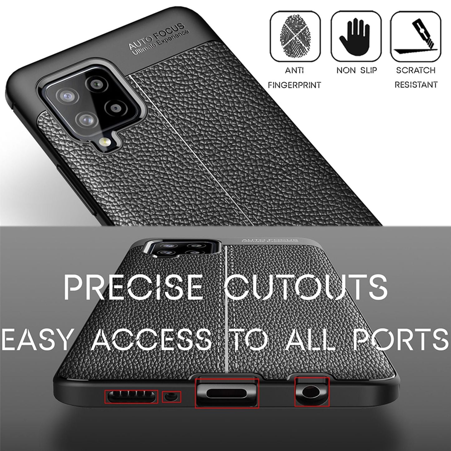 NALIA Design Case kompatibel mit Samsung Galaxy A42 5G Hülle, Leder Look Stylische Handyhülle Stoßfeste Silikon Schutzhülle, Slim Phone Backcover Skin Dünne Handy-Tasche Cover Robust - Schwarz