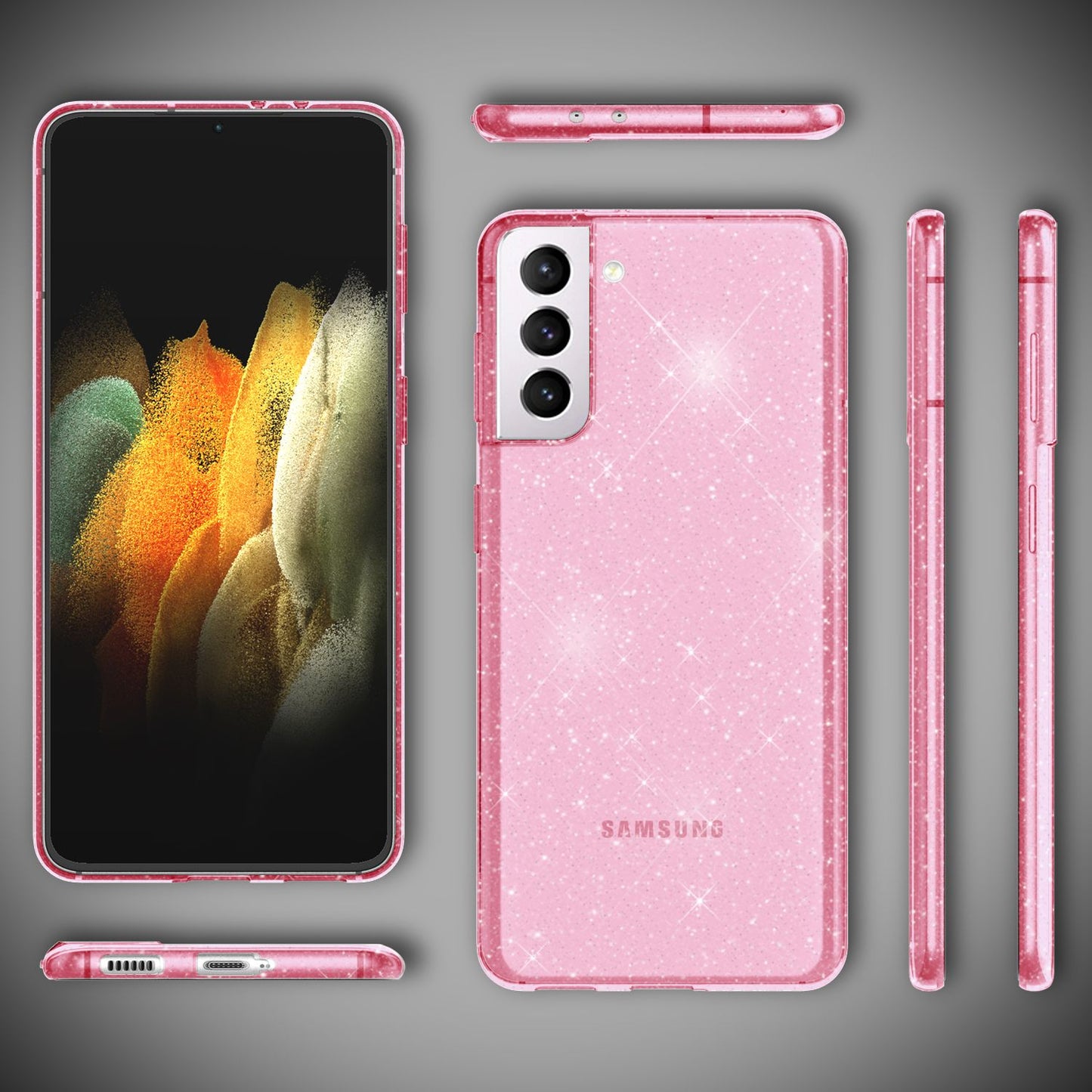 NALIA Glitzerhülle für Samsung Galaxy S21 – Funkelndes Silikon Case – DAZZLIN (Transparent & Stoßfest) – Marke aus Berlin