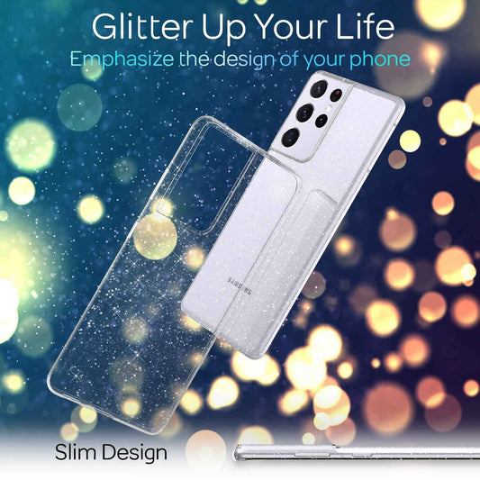 NALIA Glitzerhülle für Samsung Galaxy S21 Ultra – Funkelndes Silikon Case – DAZZLIN (Transparent & Stoßfest) – Marke aus Berlin