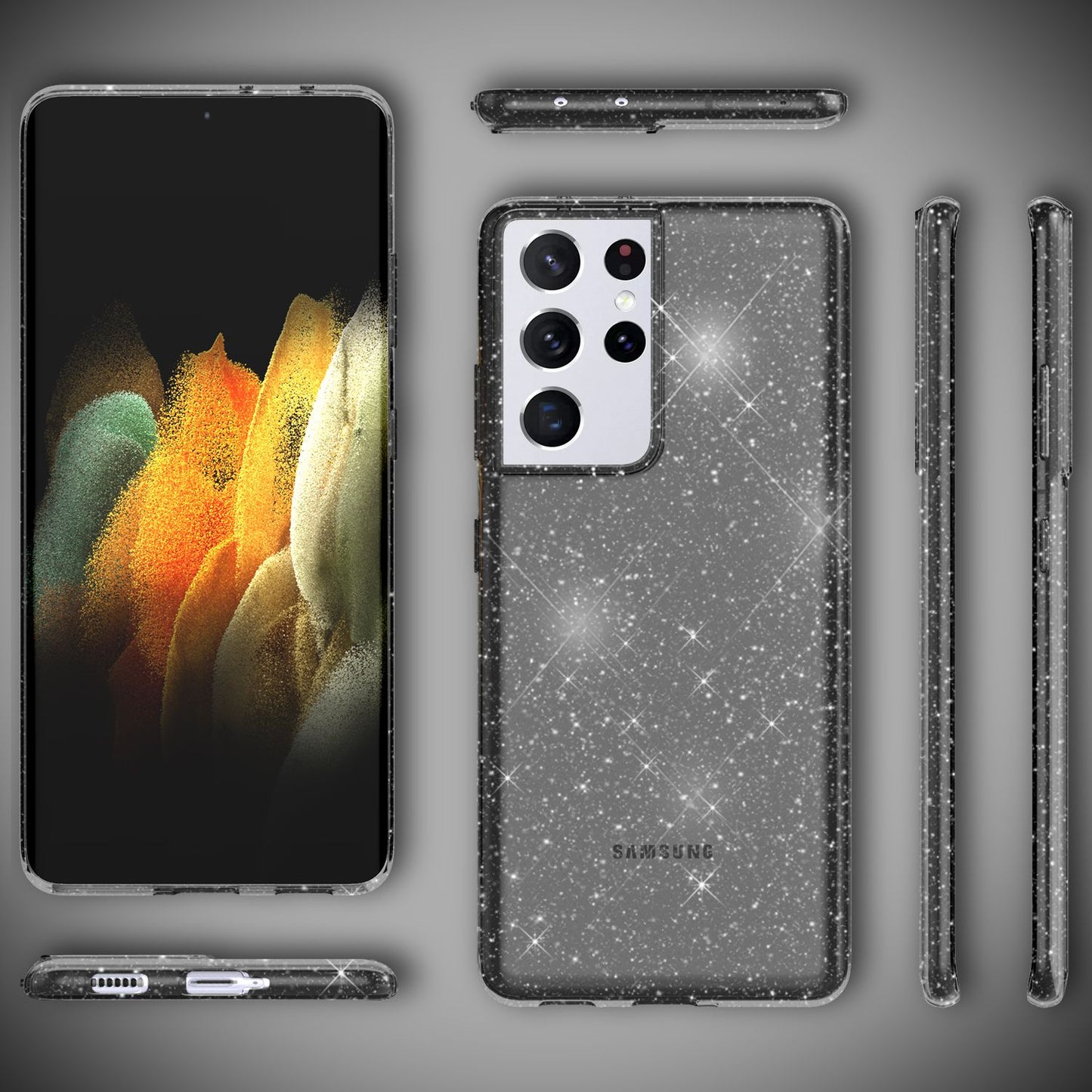 NALIA Glitzerhülle für Samsung Galaxy S21 Ultra – Funkelndes Silikon Case – DAZZLIN (Transparent & Stoßfest) – Marke aus Berlin