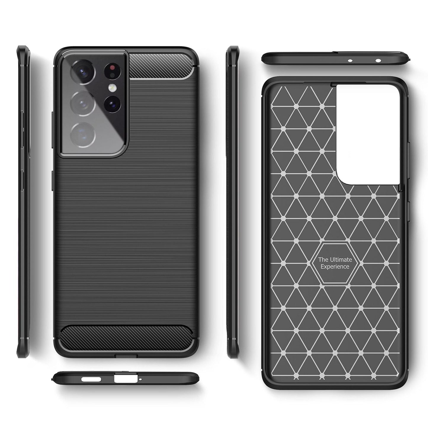 NALIA Silikonhülle für Samsung Galaxy S21 Ultra – Rutschfest & Matt – VORTEX (Gebürstete Optik & Carbon Design) – Marke aus Berlin