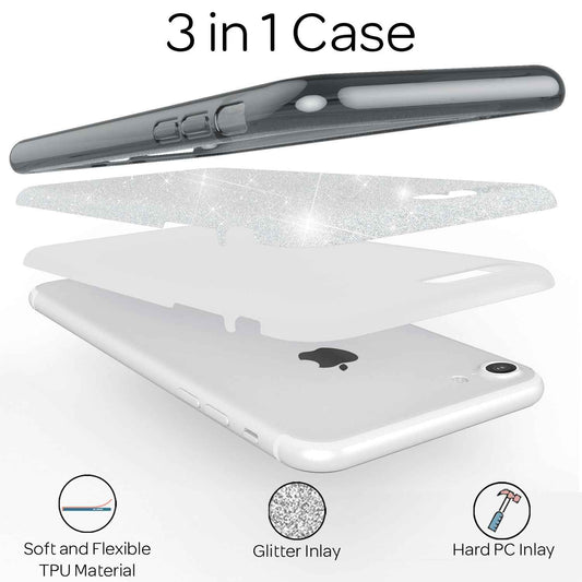 NALIA Glitzerhülle für iPhone 7 / 8 / SE (2020 / 2022) – Funkelnder Glitzer-Look & Grip – SHINEPOP (Silikon Case) – Marke aus Berlin