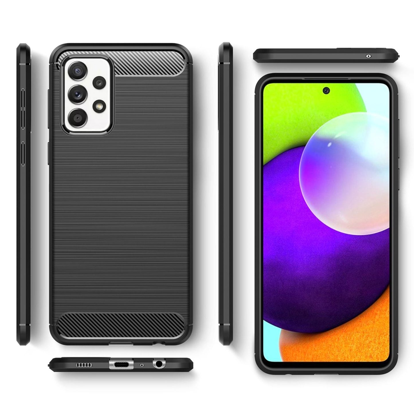 NALIA Silikonhülle für Samsung Galaxy A52 / A52 5G / A52s 5G – Rutschfest & Matt – VORTEX (Gebürstete Optik & Carbon Design) – Marke aus Berlin