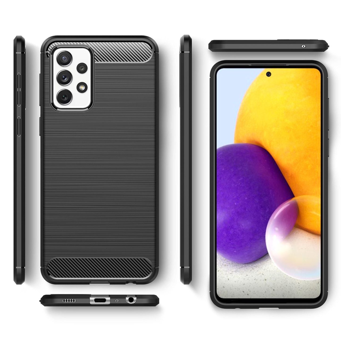 NALIA Silikonhülle für Samsung Galaxy A72 – Rutschfest & Matt – VORTEX (Gebürstete Optik & Carbon Design) – Marke aus Berlin