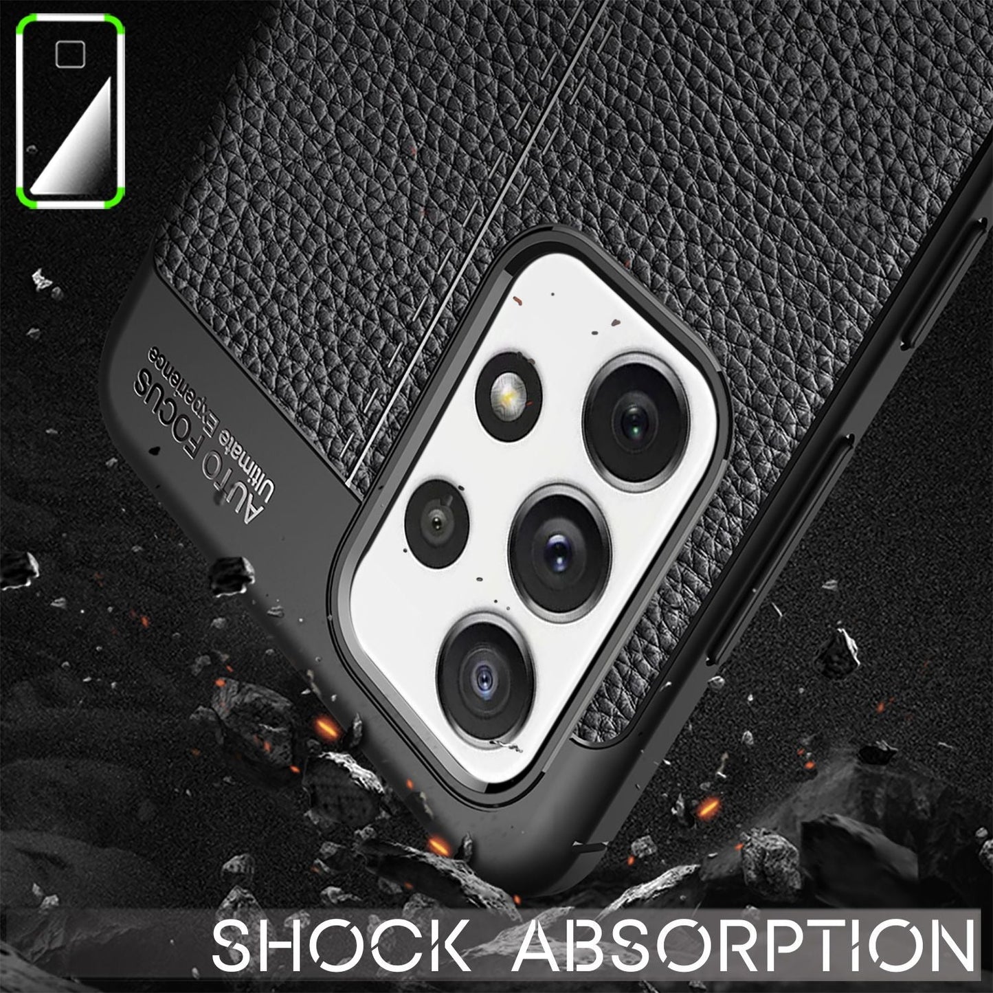 NALIA Design Case kompatibel mit Samsung Galaxy A72 Hülle, Leder Look Stylische Handyhülle Stoßfeste Silikon Schutzhülle, Slim Phone Backcover Skin Dünne Handy-Tasche Cover Etui Robust - Schwarz