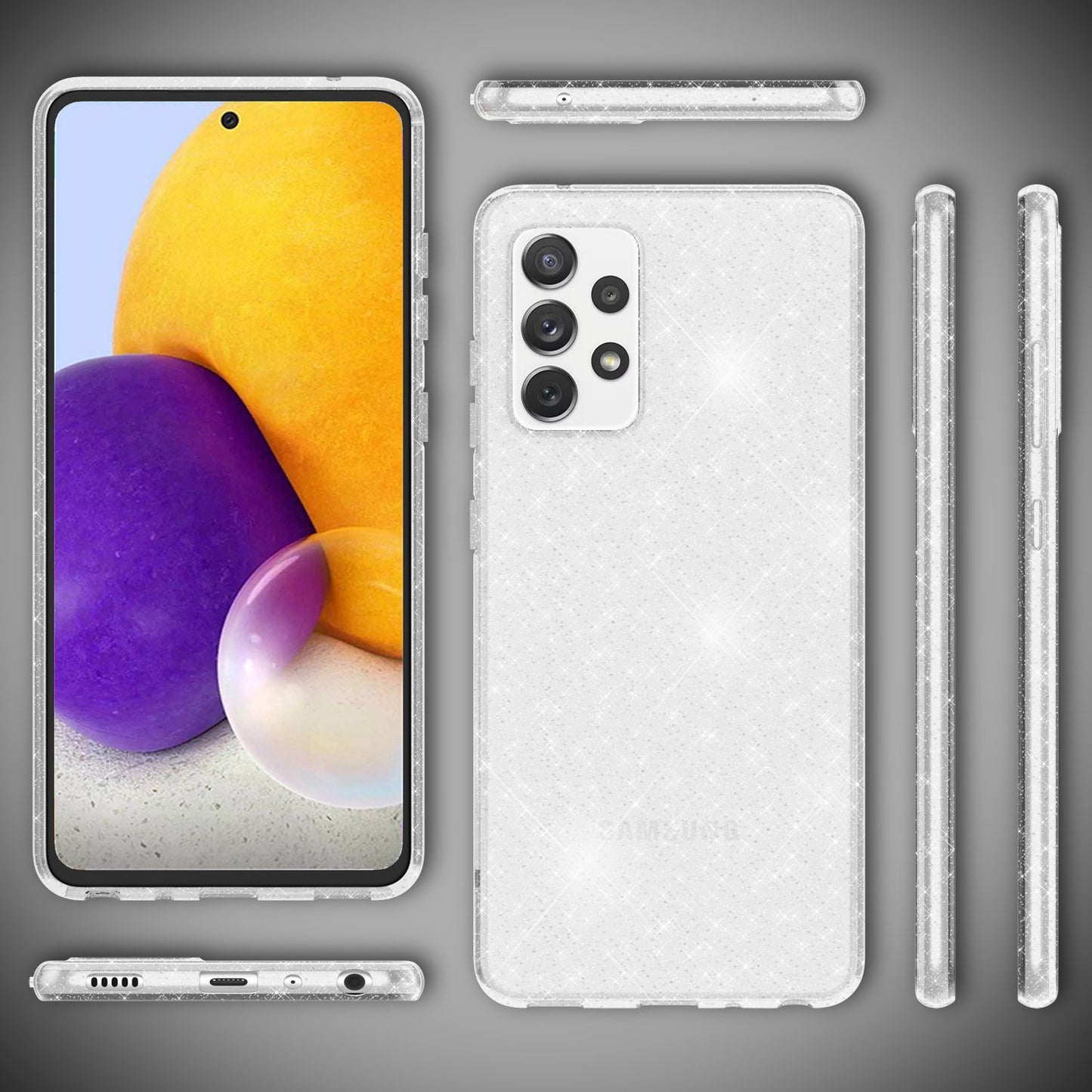 NALIA Glitzerhülle für Samsung Galaxy A72 – Funkelndes Silikon Case – DAZZLIN (Transparent & Stoßfest) – Marke aus Berlin