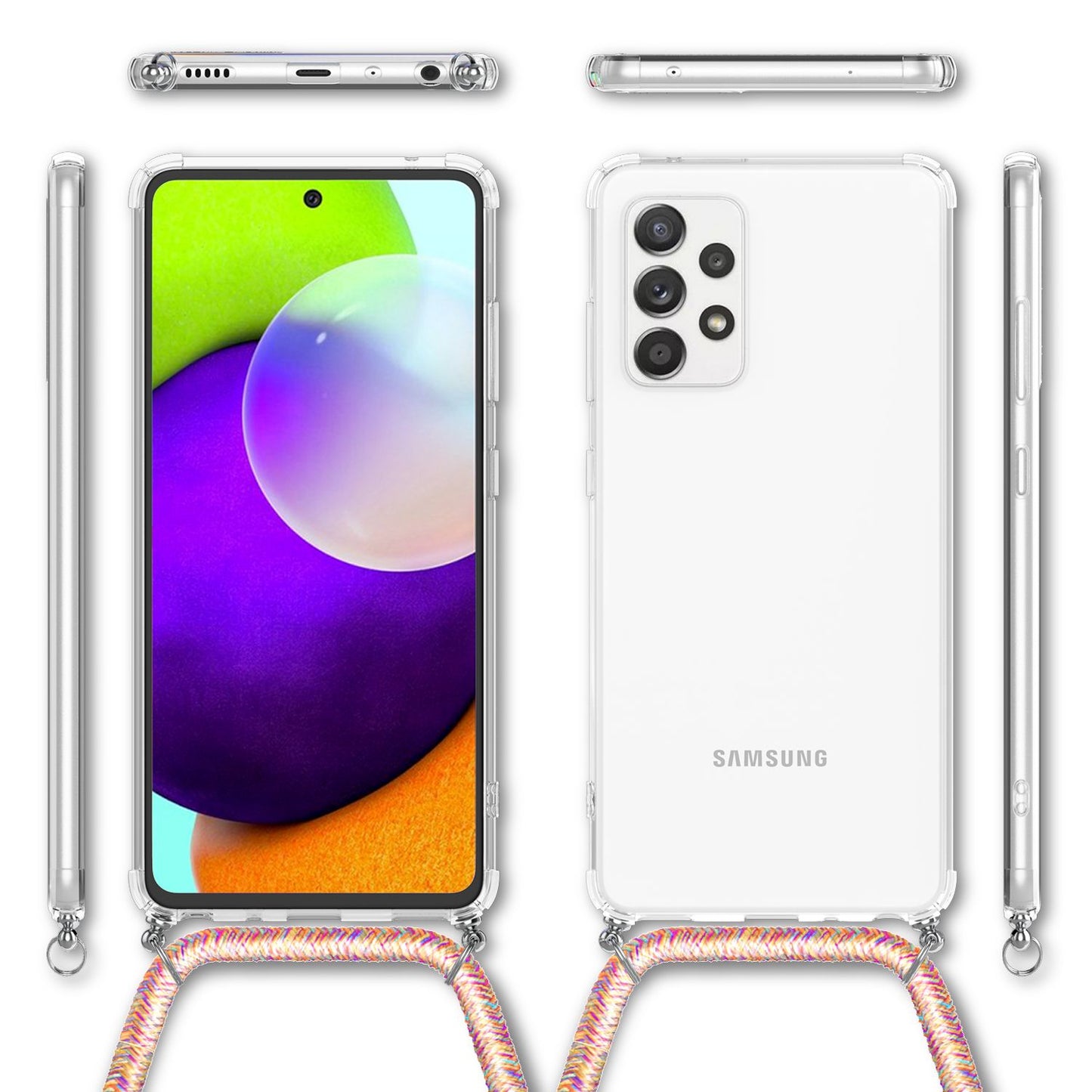 NALIA Handykette für Samsung Galaxy A52 / A52 5G / A52s 5G – Transparentes Hybrid-Case & Band – HANGIT (Anti-Gelb Rückseite & Verstellbar) – Marke aus Berlin
