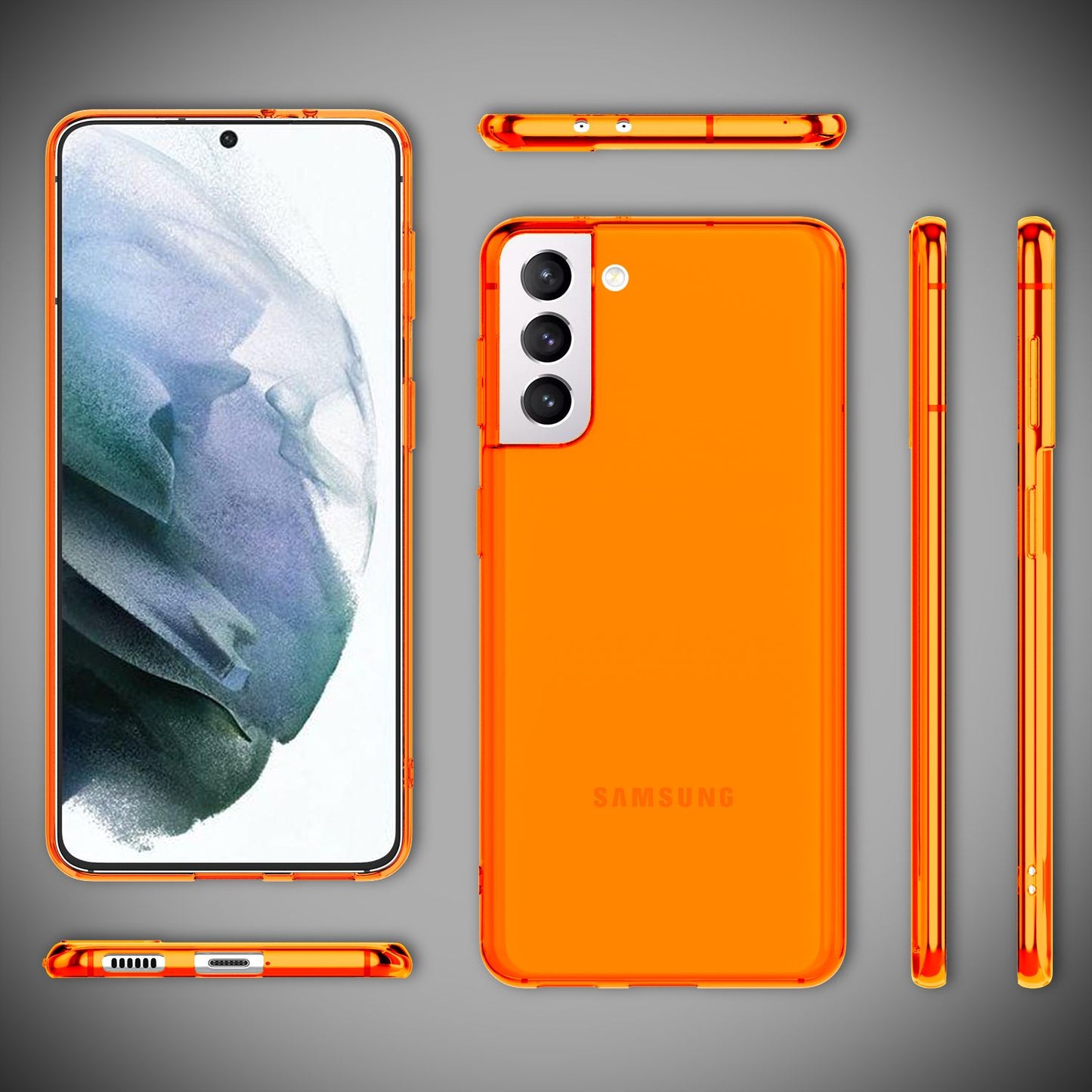 NALIA Neon Silikonhülle für Samsung Galaxy S21 – Knallige Signal-Farbe & Linsenschutz – VIBE (Transparentes Case) – Marke aus Berlin
