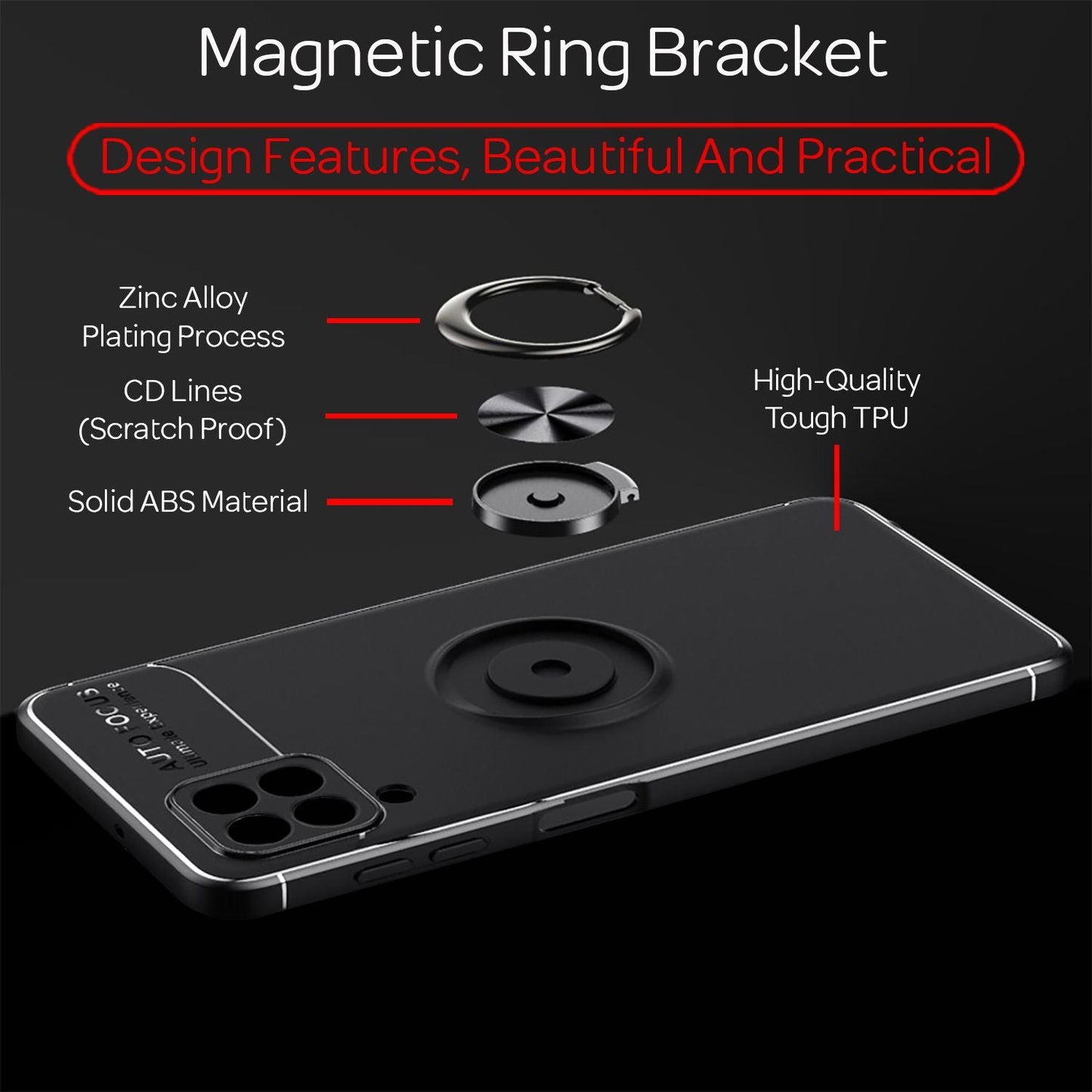 NALIA Ringhülle für Samsung Galaxy A22 4G – Ring-Ständer 360° & für Magnet-Halter – GRIP360 (Mattiertes Silikon Case) – Marke aus Berlin