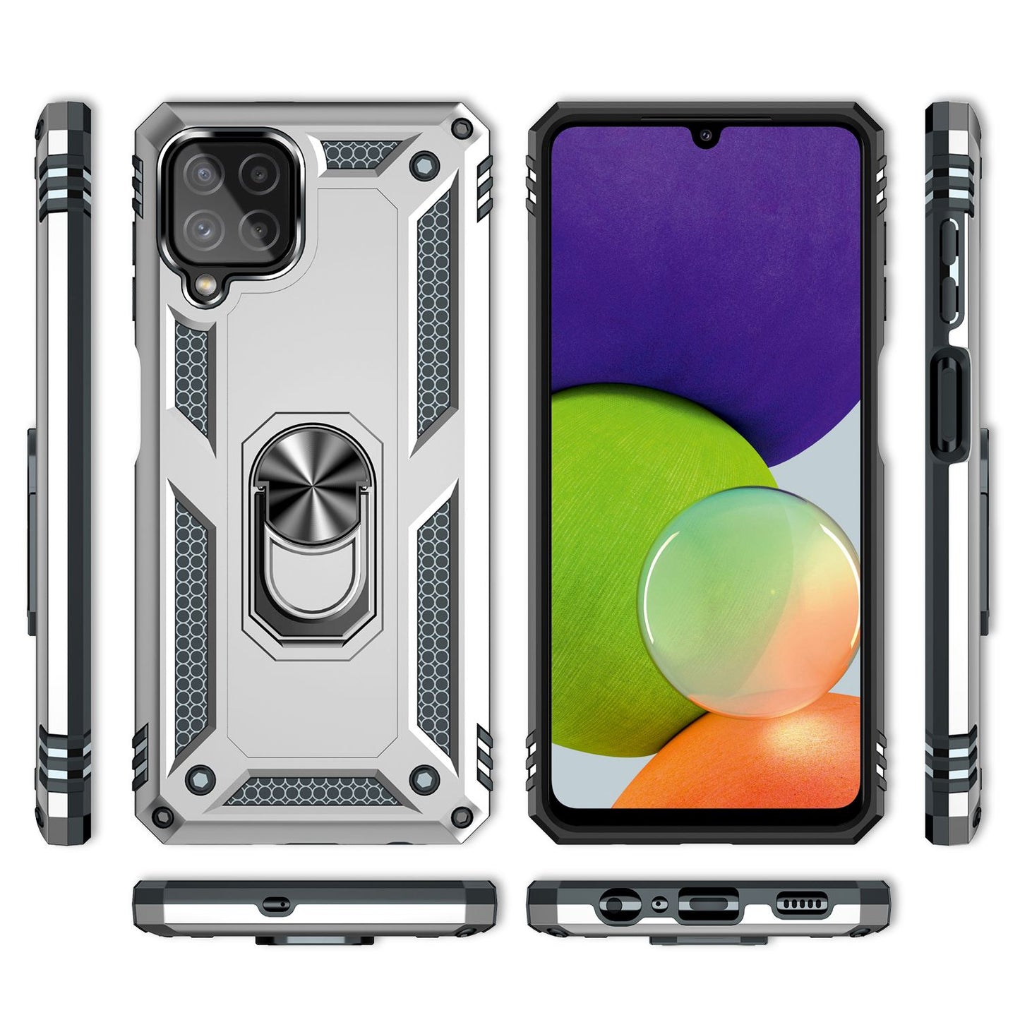 NALIA Panzerhülle für Samsung Galaxy A22 4G – Ring-Ständer 360° & Magnet-Halterung Kompatibel – RINGDEFEND (Stoßfestes Outdoor Case) – Marke aus Berlin
