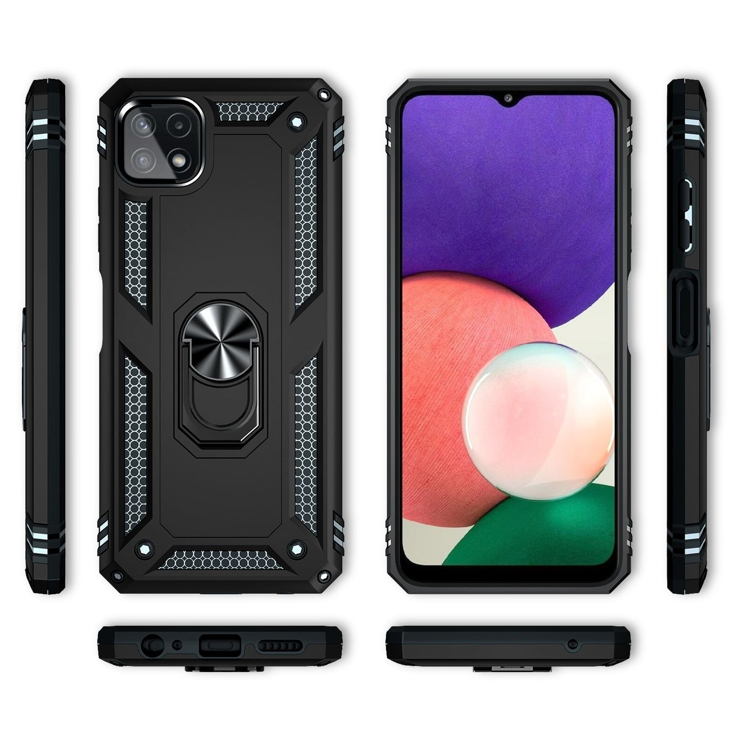 NALIA Panzerhülle für Samsung Galaxy A22 5G – Ring-Ständer 360° & Magnet-Halterung Kompatibel – RINGDEFEND (Stoßfestes Outdoor Case) – Marke aus Berlin