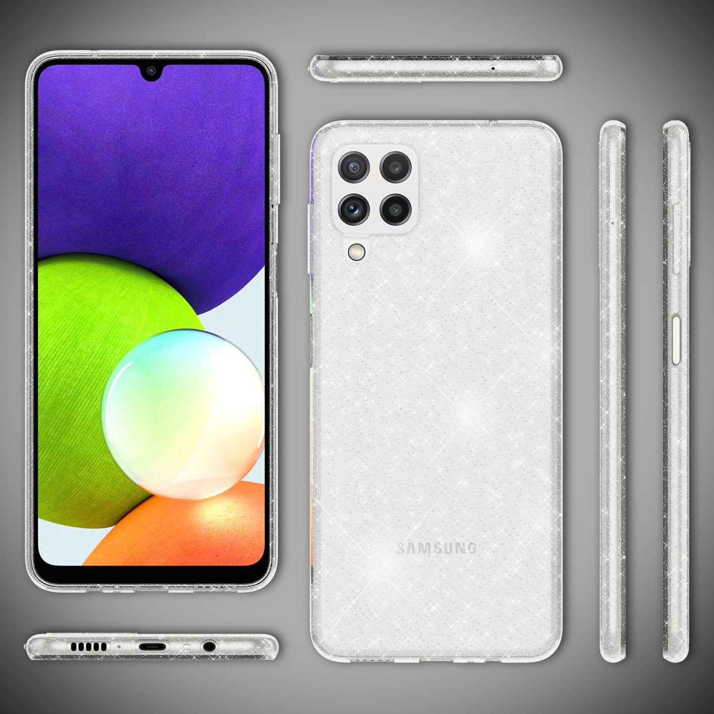NALIA Glitzerhülle für Samsung Galaxy A22 – Funkelndes Silikon Case – DAZZLIN (Transparent & Stoßfest) – Marke aus Berlin