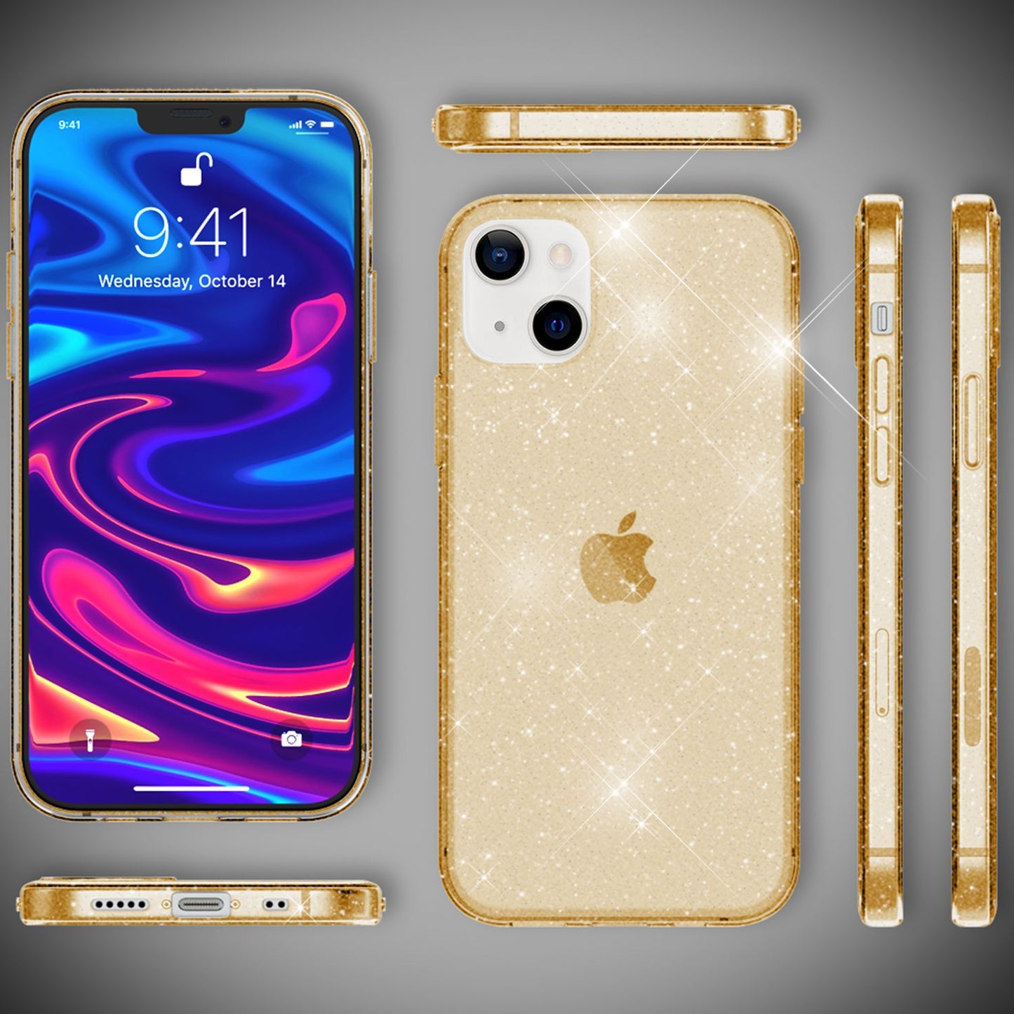 NALIA Glitzerhülle für iPhone 13 – Funkelndes Silikon Case – DAZZLIN (Transparent & Stoßfest) – Marke aus Berlin