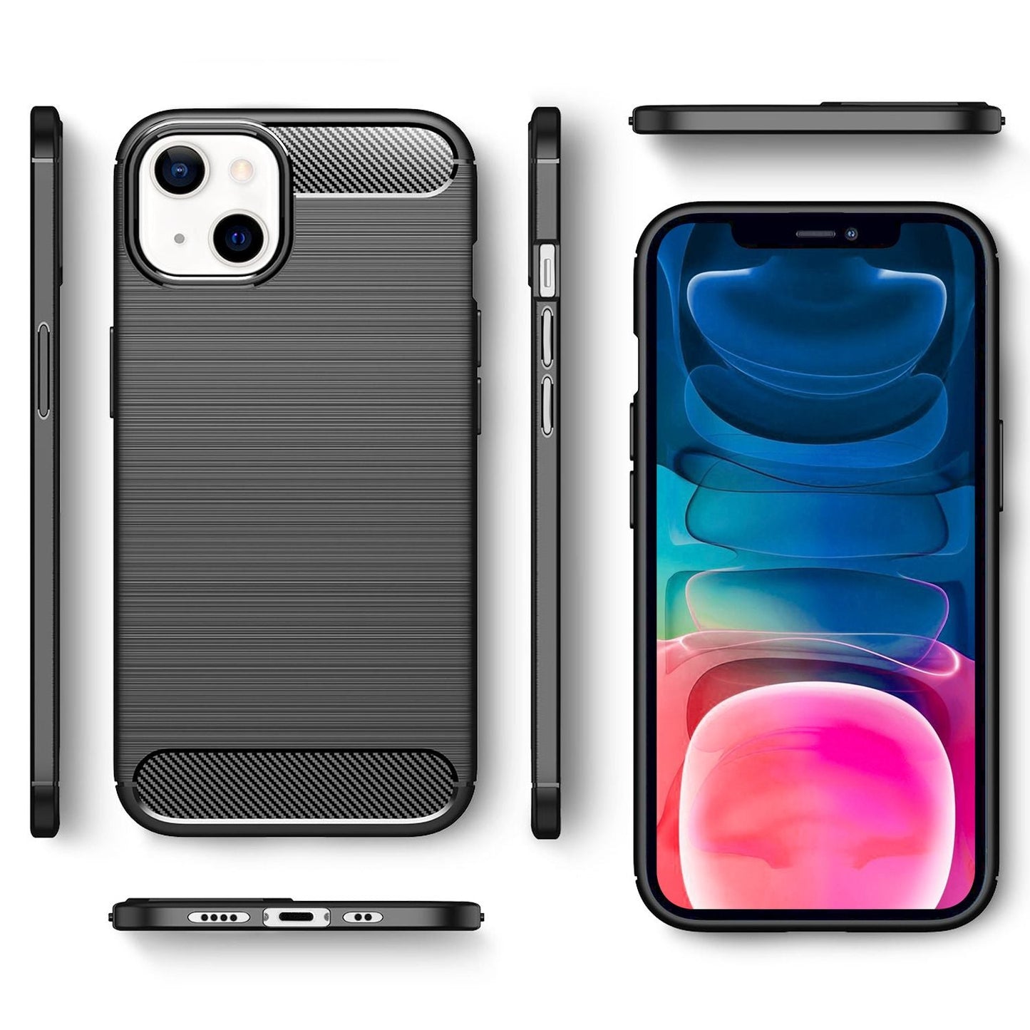 NALIA Silikonhülle für iPhone 13 Mini – Rutschfest & Matt – VORTEX (Gebürstete Optik & Carbon Design) – Marke aus Berlin