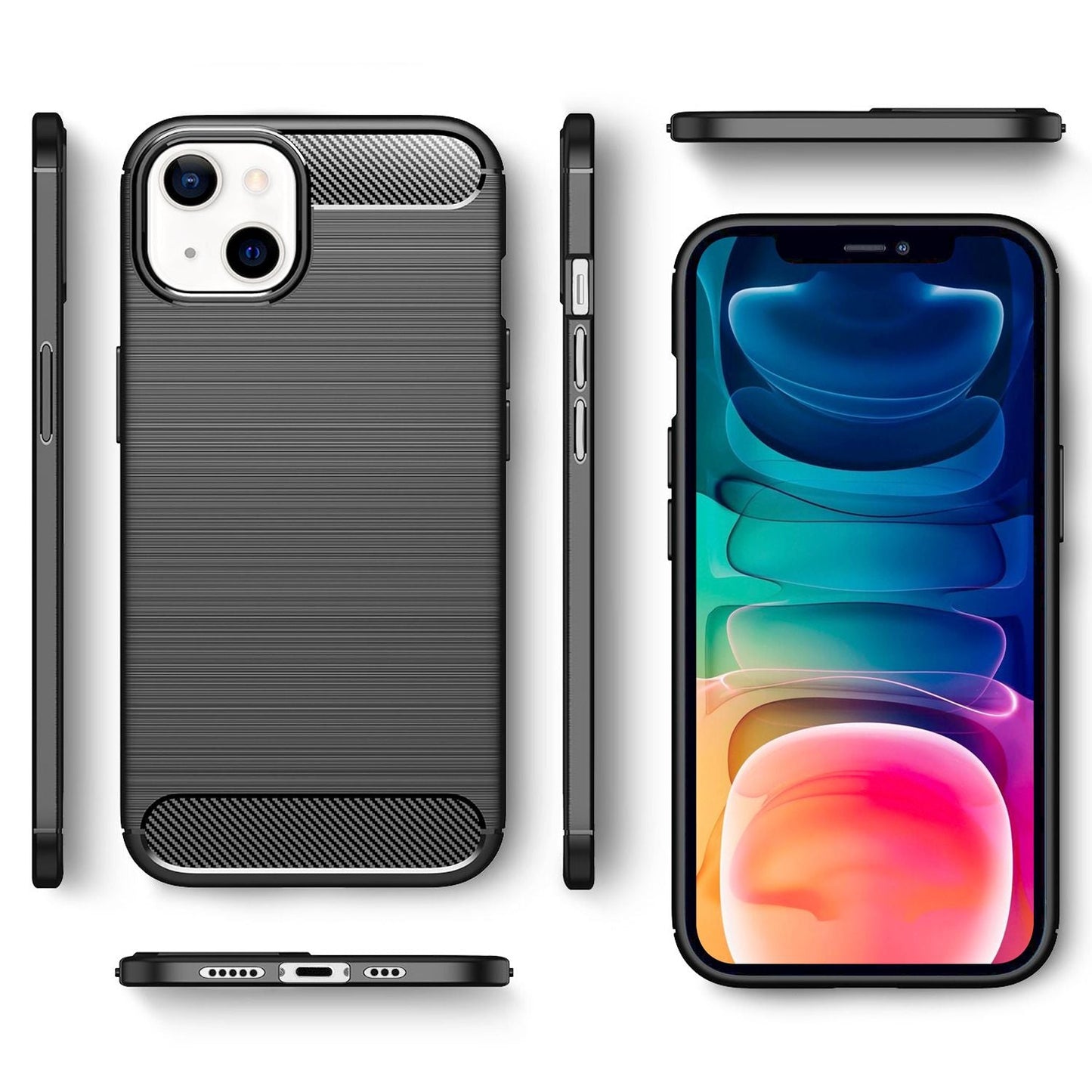 NALIA Silikonhülle für iPhone 13 – Rutschfest & Matt – VORTEX (Gebürstete Optik & Carbon Design) – Marke aus Berlin