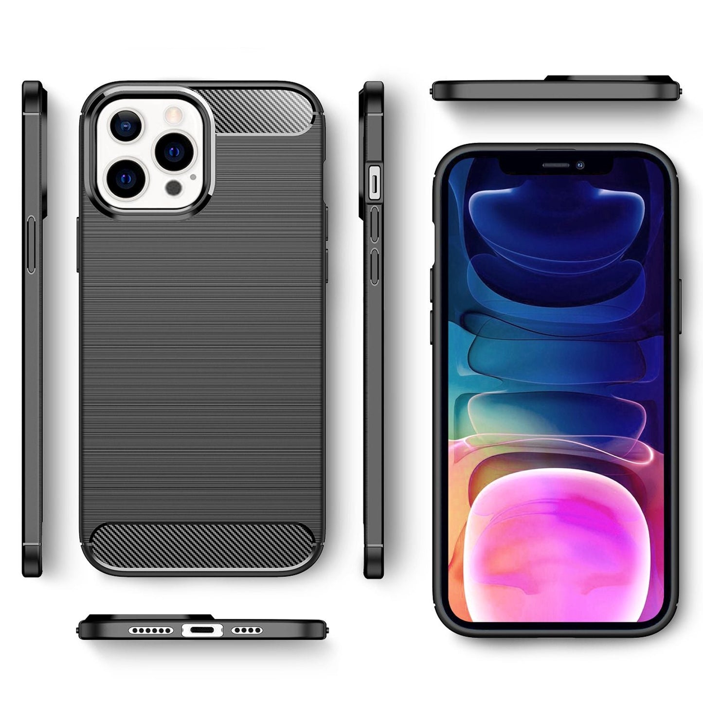 NALIA Silikonhülle für iPhone 13 Pro Max – Rutschfest & Matt – VORTEX (Gebürstete Optik & Carbon Design) – Marke aus Berlin