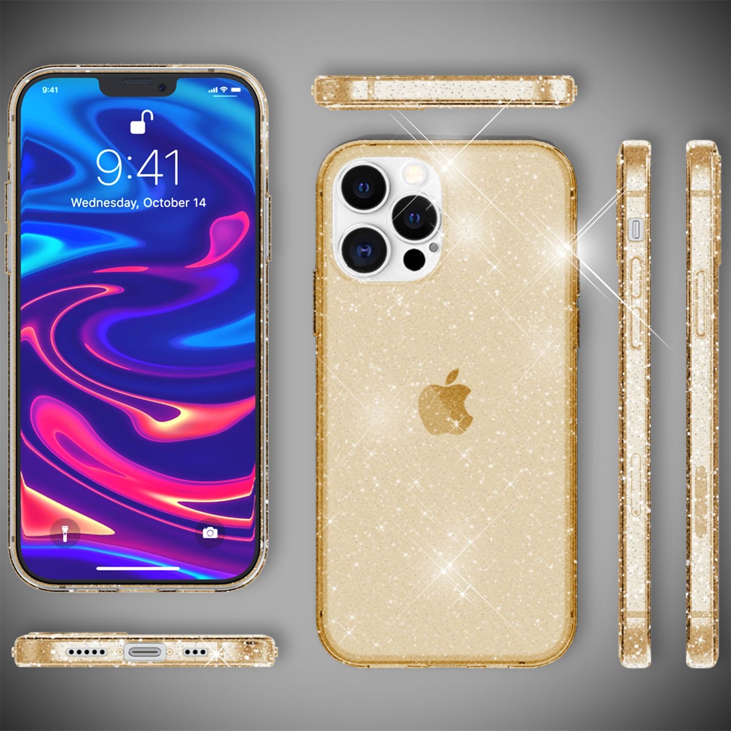 NALIA Glitzerhülle für iPhone 13 Pro – Funkelndes Silikon Case – DAZZLIN (Transparent & Stoßfest) – Marke aus Berlin