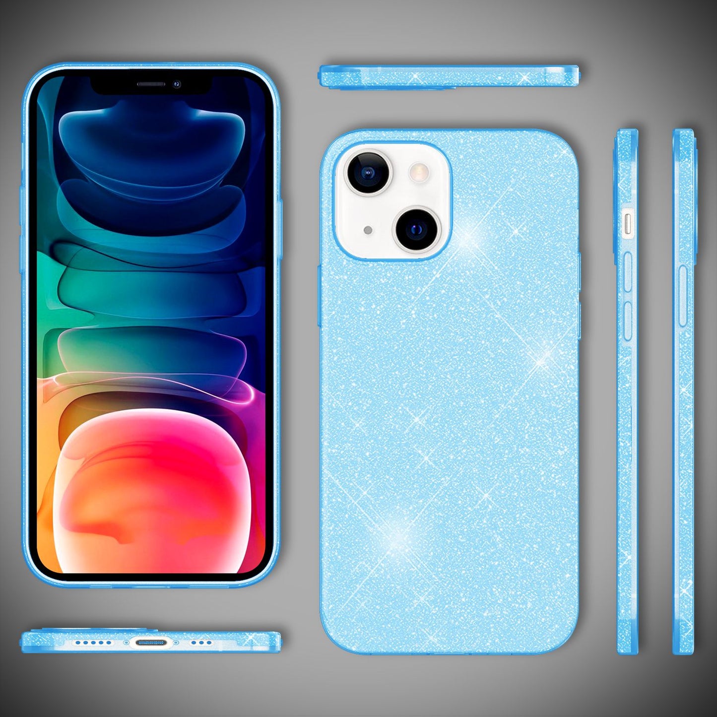 NALIA Glitzerhülle für iPhone 13 – Funkelnder Glitzer-Look & Grip – SHINEPOP (Silikon Case) – Marke aus Berlin
