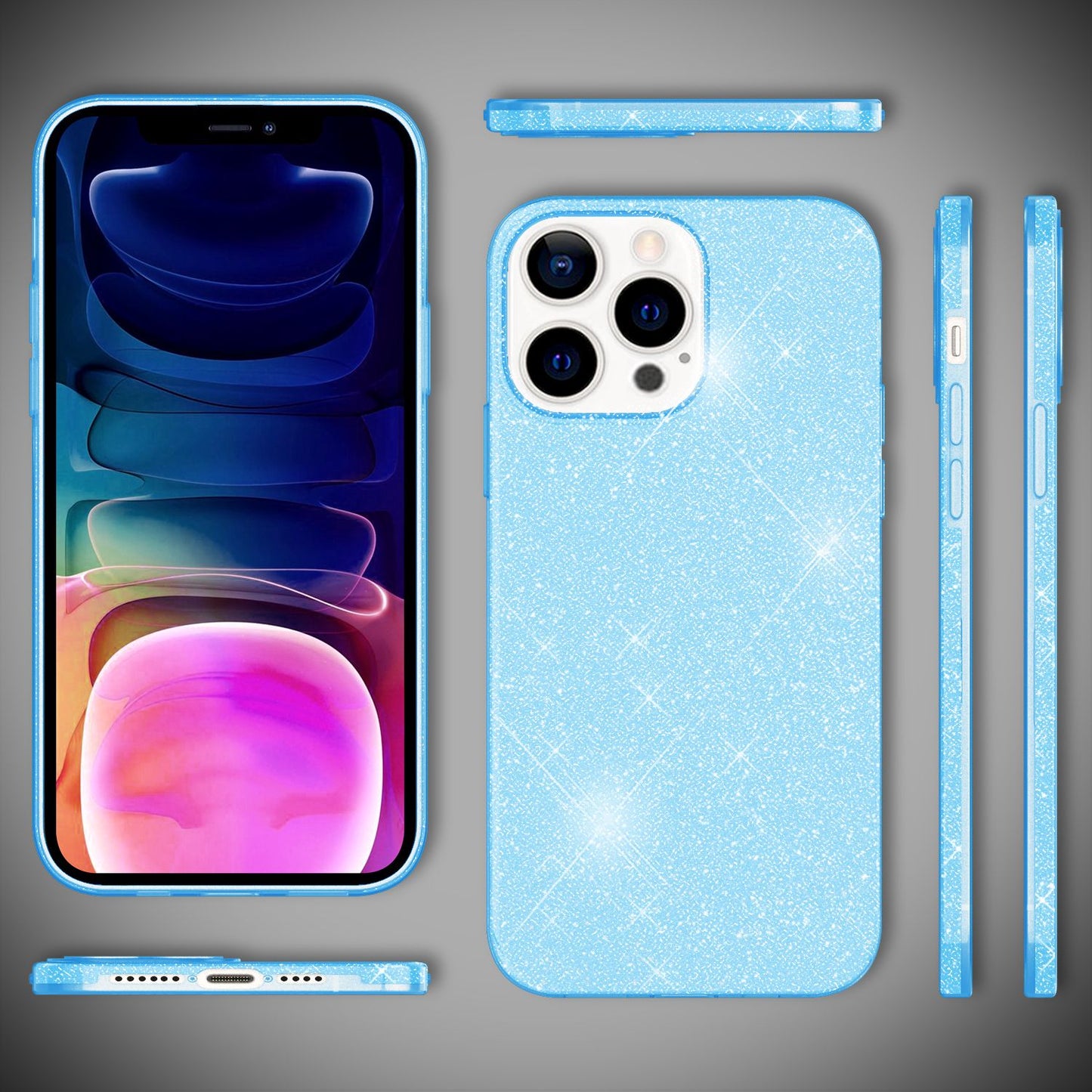 NALIA Glitzerhülle für iPhone 13 Pro Max – Funkelnder Glitzer-Look & Grip – SHINEPOP (Silikon Case) – Marke aus Berlin