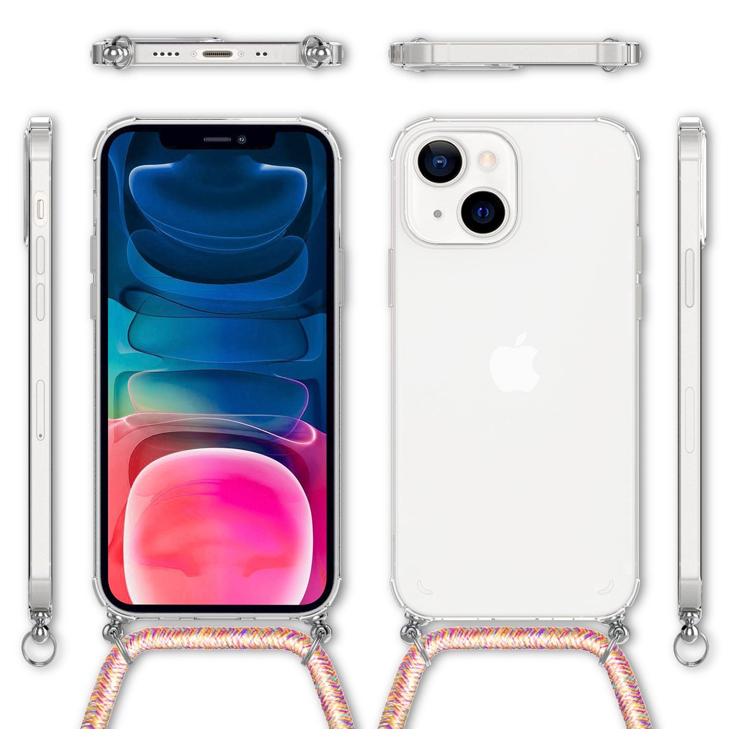 NALIA Handykette für iPhone 13 Mini – Transparentes Hybrid-Case & Band – HANGIT (Anti-Gelb Rückseite & Verstellbar) – Marke aus Berlin