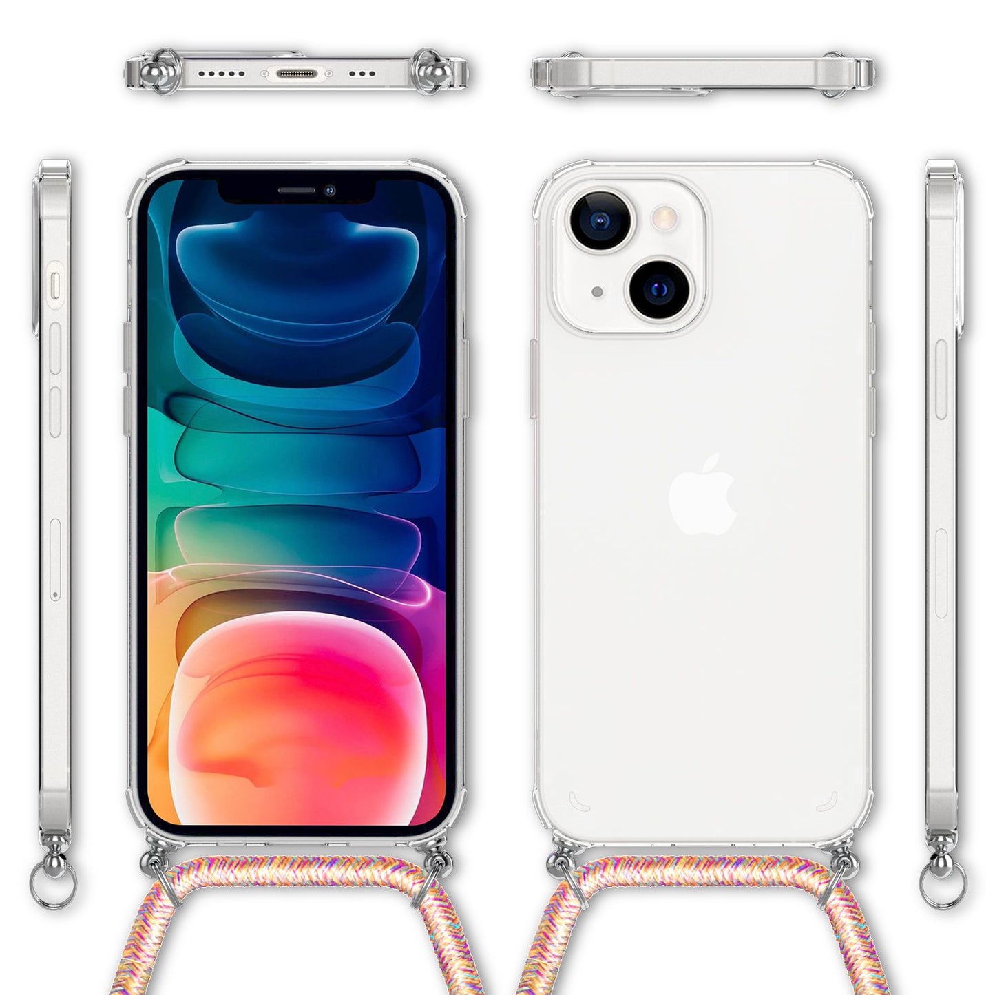 NALIA Handykette für iPhone 13 – Transparentes Hybrid-Case & Band – HANGIT (Anti-Gelb Rückseite & Verstellbar) – Marke aus Berlin