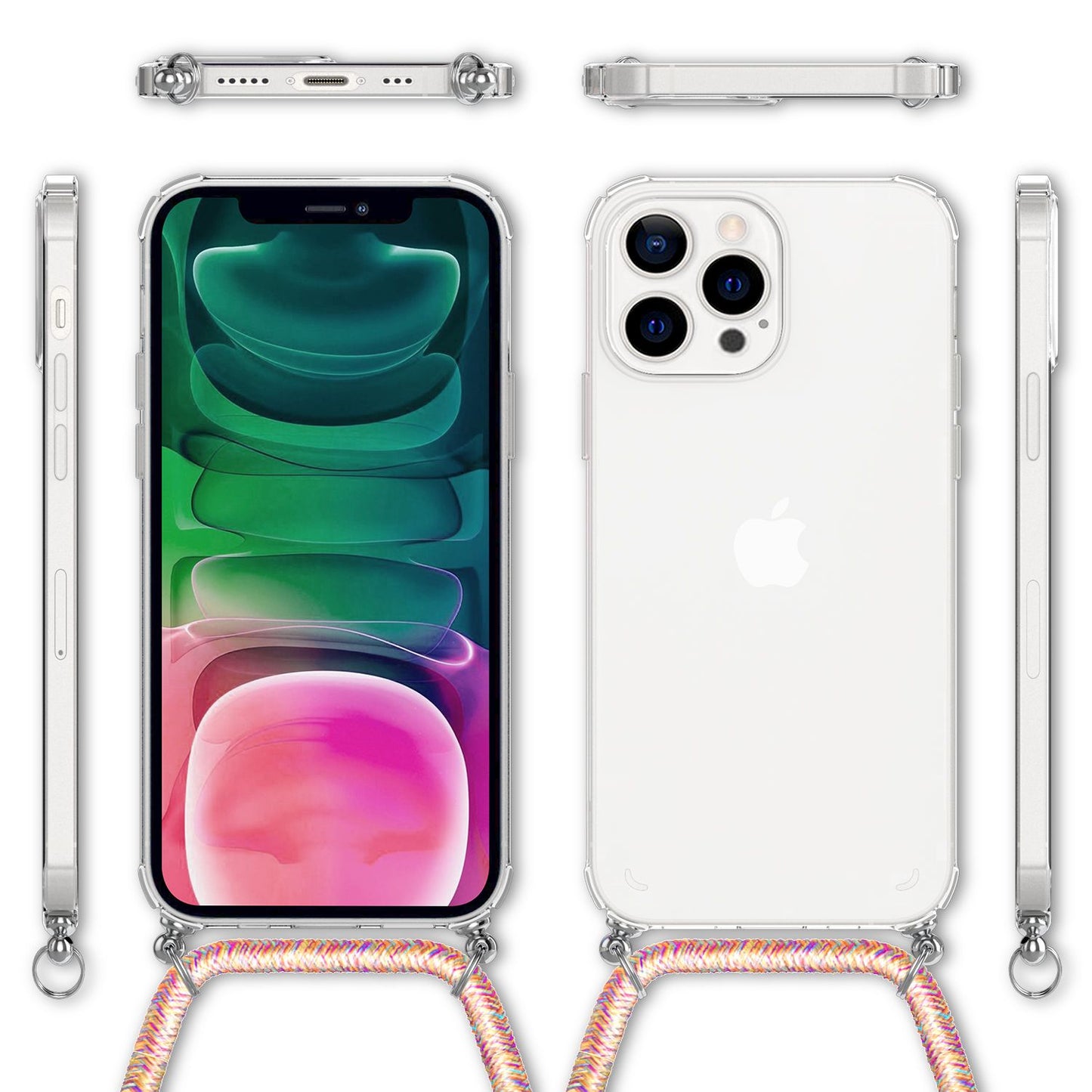 NALIA Handykette für iPhone 13 Pro – Transparentes Hybrid-Case & Band – HANGIT (Anti-Gelb Rückseite & Verstellbar) – Marke aus Berlin