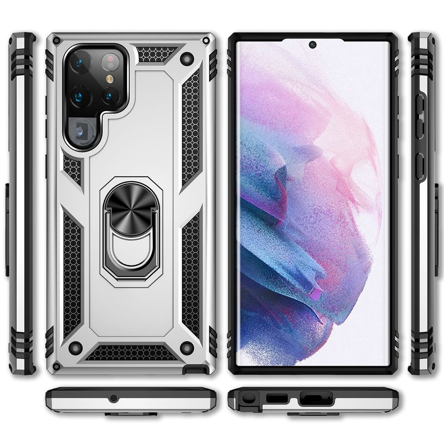 NALIA Panzerhülle für Samsung Galaxy S22 Ultra – Ring-Ständer 360° & Magnet-Halterung Kompatibel – RINGDEFEND (Stoßfestes Outdoor Case) – Marke aus Berlin