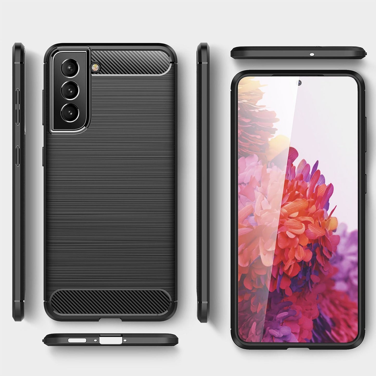 NALIA Silikonhülle für Samsung Galaxy S22 – Rutschfest & Matt – VORTEX (Gebürstete Optik & Carbon Design) – Marke aus Berlin
