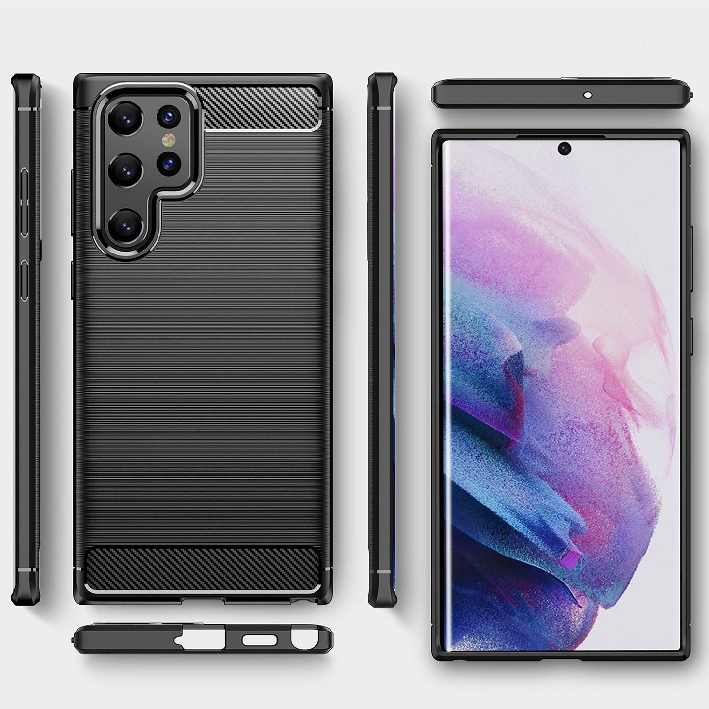 NALIA Silikonhülle für Samsung Galaxy S22 Ultra – Rutschfest & Matt – VORTEX (Gebürstete Optik & Carbon Design) – Marke aus Berlin