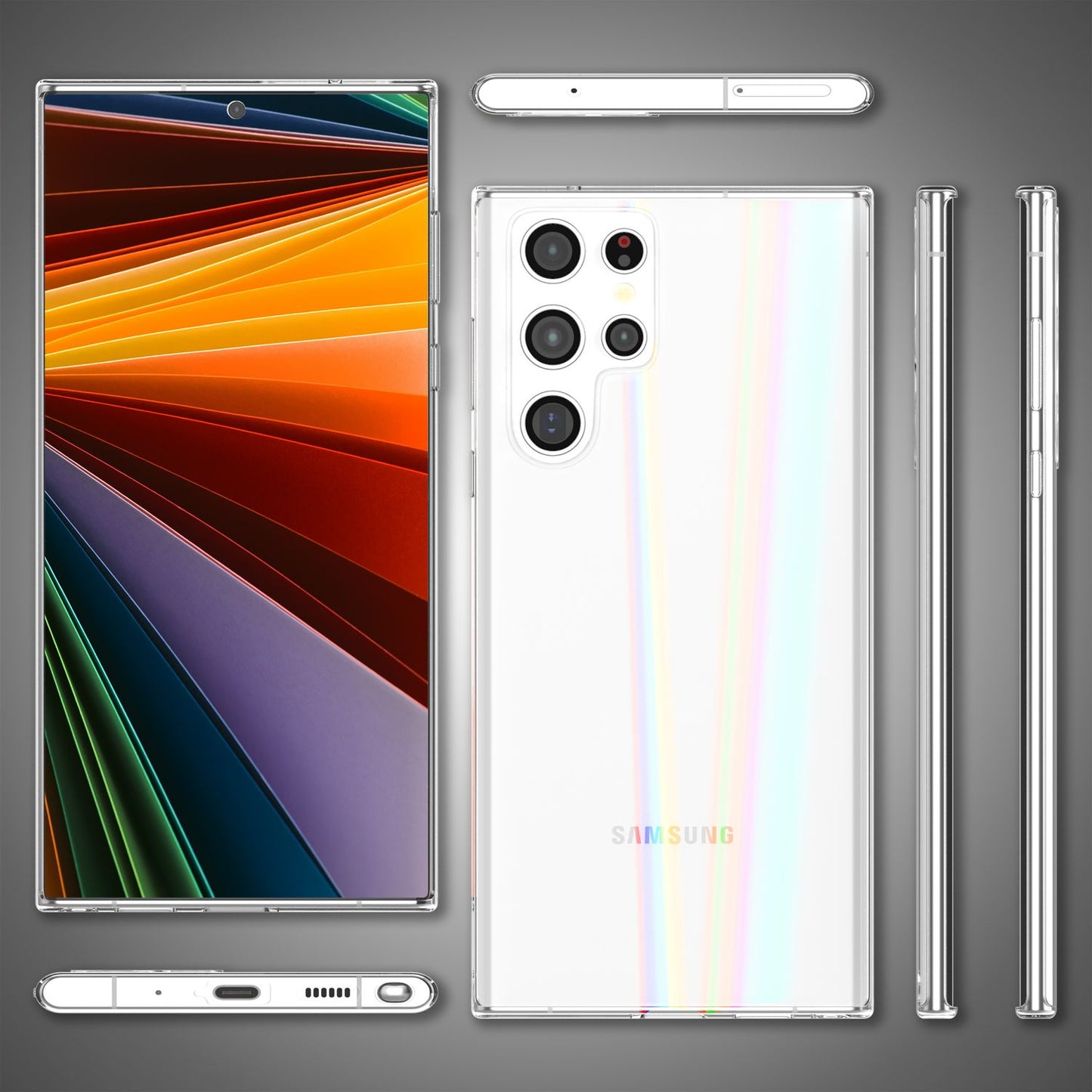 NALIA Transparente Glashülle für Samsung Galaxy S22 Ultra – Holografischer Prisma-Effekt (Regenbogen Schimmer) – 9H Hartglas & Anti-Gelb – AURORA – Marke aus Berlin