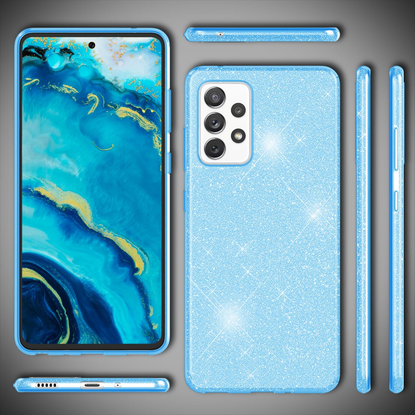NALIA Glitzerhülle für Samsung Galaxy A53 – Funkelnder Glitzer-Look & Grip – SHINEPOP (Silikon Case) – Marke aus Berlin