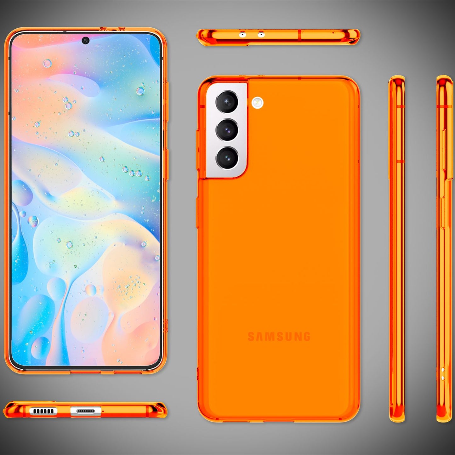 NALIA Neon Silikonhülle für Samsung Galaxy S21 FE – Knallige Signal-Farbe & Linsenschutz – VIBE (Transparentes Case) – Marke aus Berlin