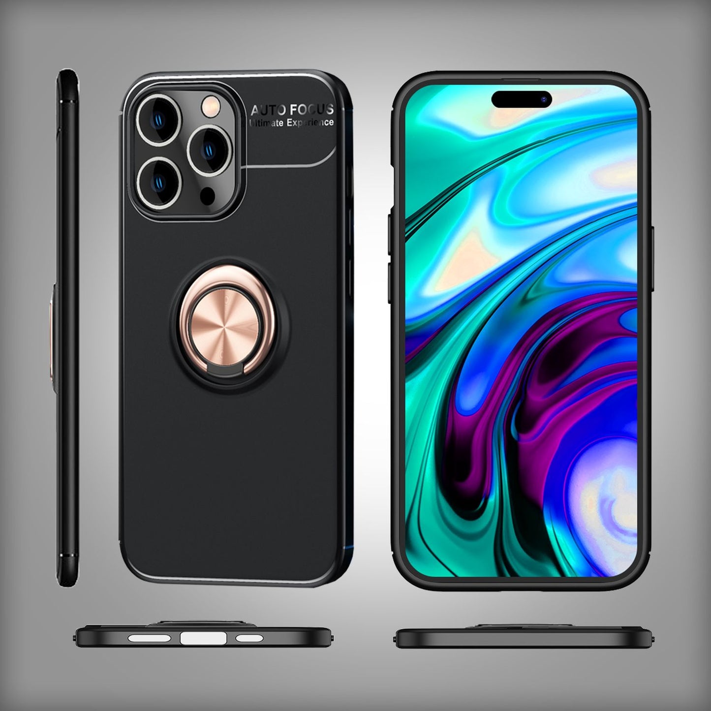 NALIA Ringhülle für iPhone 14 Pro Max – Ring-Ständer 360° & für Magnet-Halter – GRIP360 (Mattiertes Silikon Case) – Marke aus Berlin