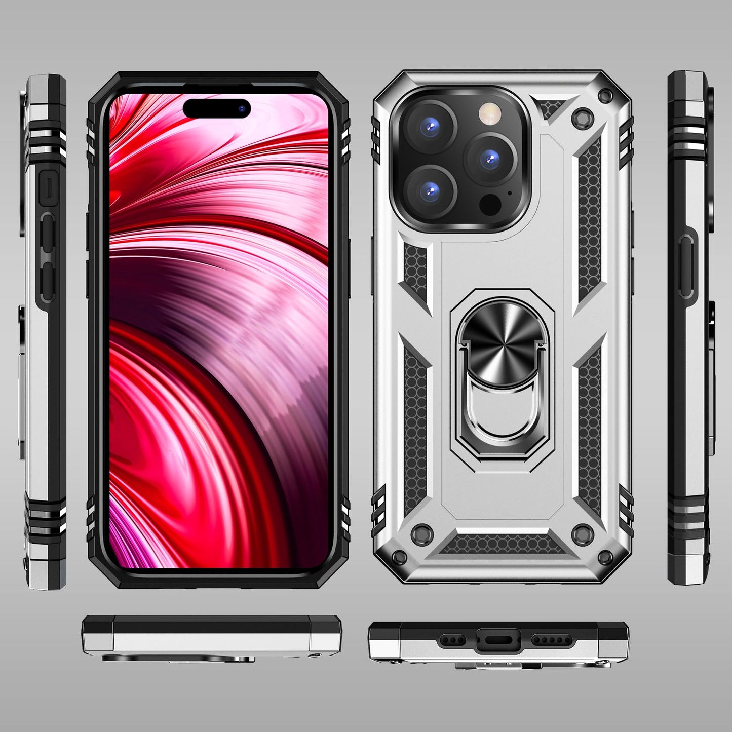 NALIA Panzerhülle für iPhone 14 Pro – Ring-Ständer 360° & Magnet-Halterung Kompatibel – RINGDEFEND (Stoßfestes Outdoor Case) – Marke aus Berlin