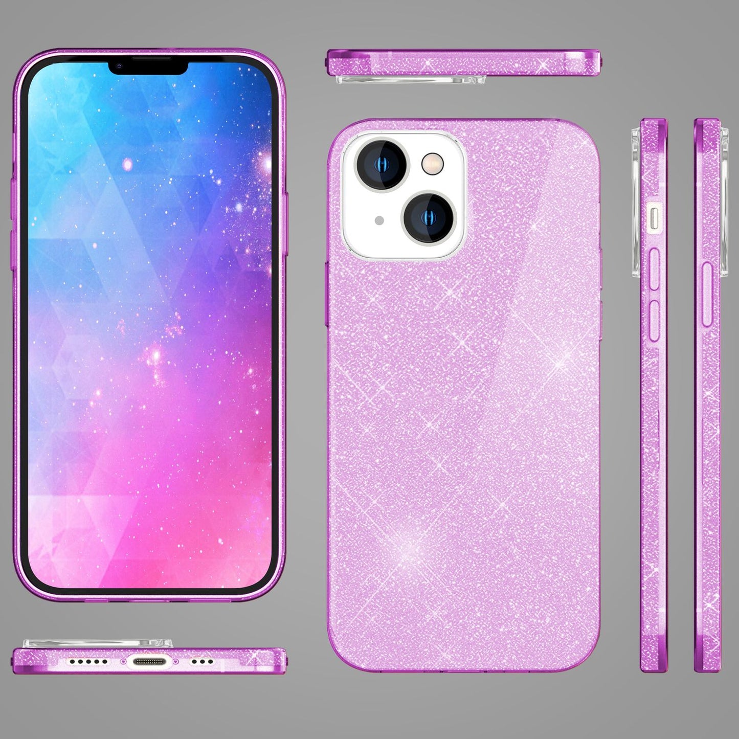 NALIA Glitzerhülle für iPhone 14 Plus – Funkelnder Glitzer-Look & Grip – SHINEPOP (Silikon Case) – Marke aus Berlin