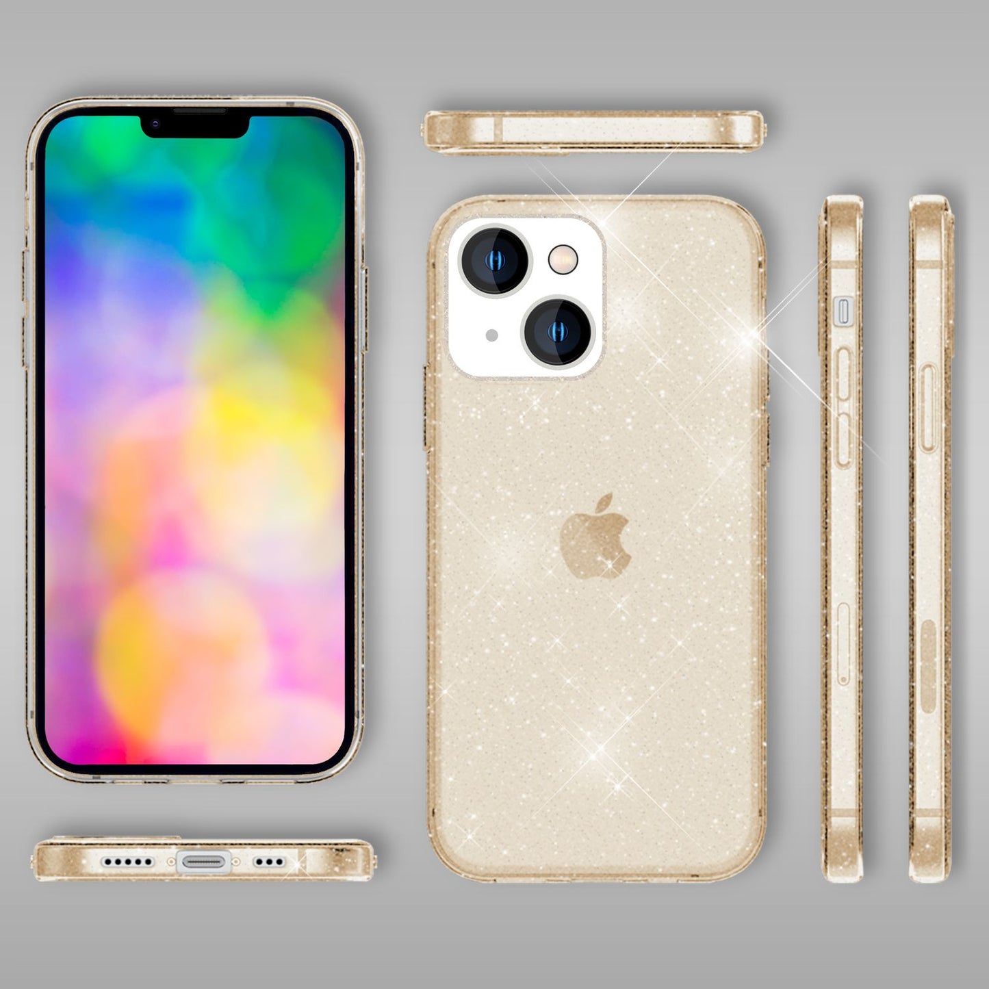 NALIA Glitzerhülle für iPhone 14 Plus – Funkelndes Silikon Case – DAZZLIN (Transparent & Stoßfest) – Marke aus Berlin